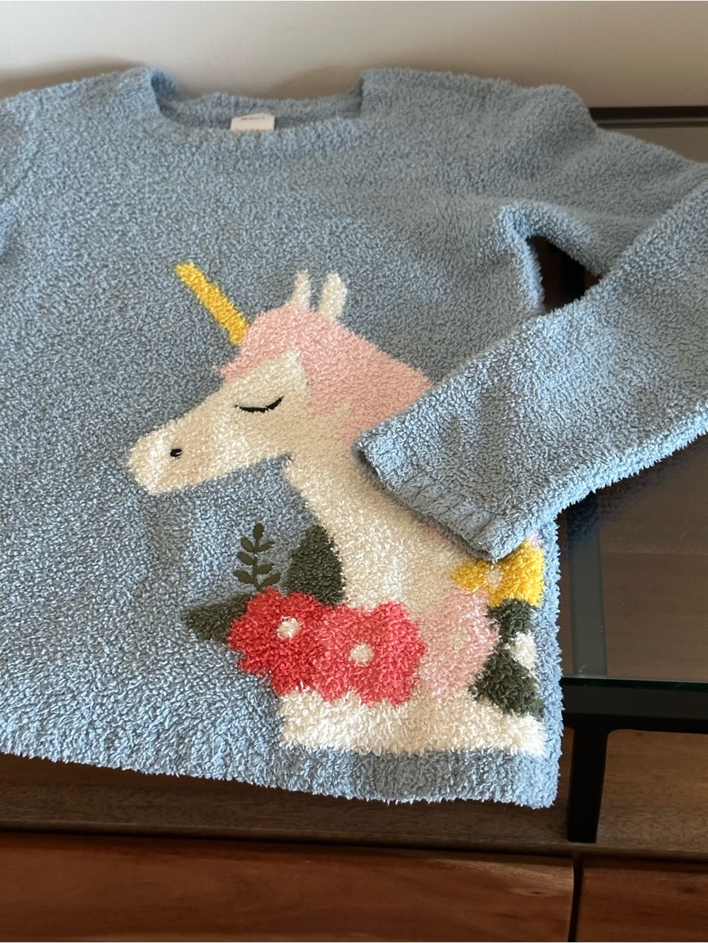 Hanna Andersson Light Blue Fuzzy Unicorn Cozy Fall Winter Sweater Size 10 - Picture 3 of 3